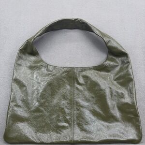 Arket Shiny Leather Hobo Shoulder Bag Khaki Green Large Oversized
